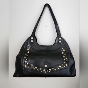 Patricia Nash Black Soft Leather Mixed Metal Studded Bag